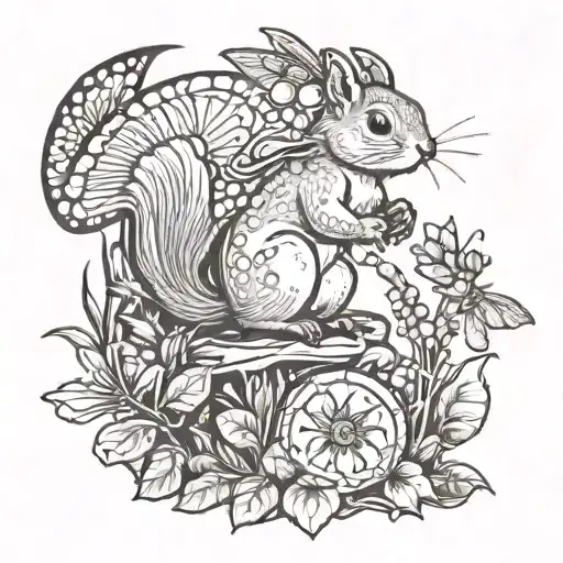 Squirrel And Dragonfly Landing On Ipomea