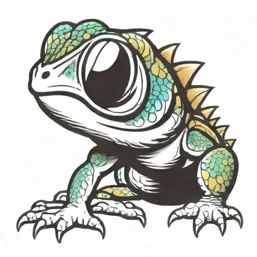 Cartoon Cute Bearded Dragon Tongue Coming Out Big Eyes