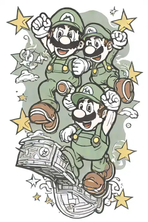 Mario And Luigi Jumping For A Star