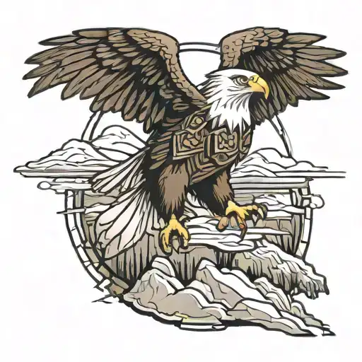 An Eagle Rising Over The Kansas Landscape With A Punk Rock Twist