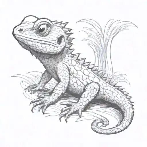 Cartoon Cute Bearded Dragon Tongue Coming Out Big Eyes