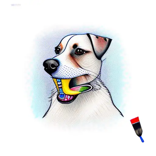 A Lifelike Portrait Of A Dog Holding A Paintbrush In Its Mouth
