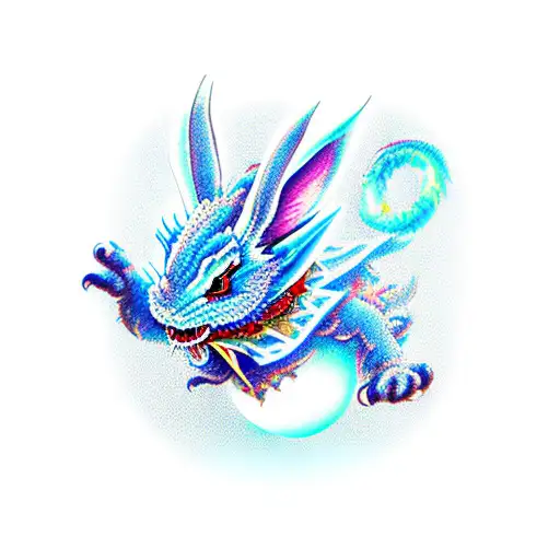 Blue Dragon With White Rabbit