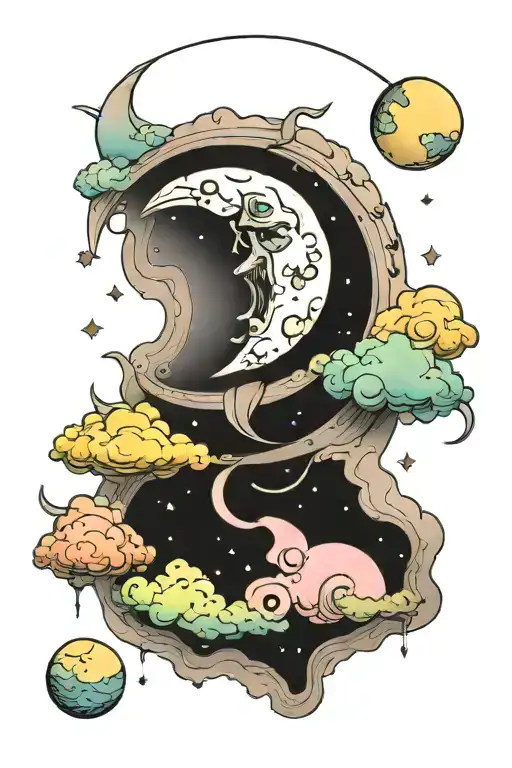 Creepy Crescent Moon With Pastel Clouds Surrounding