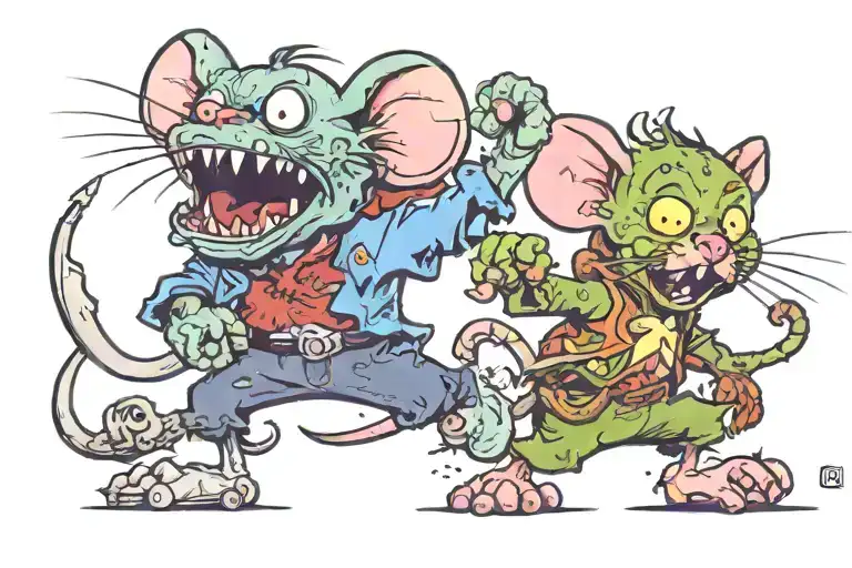Zombie Mouse Chasing An Alive Cat