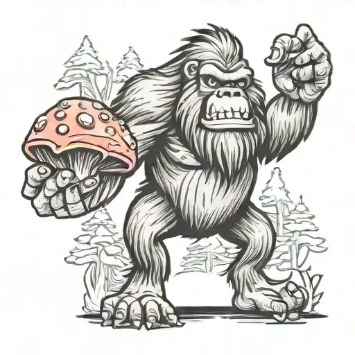 Bigfoot Holding A Mushroom
