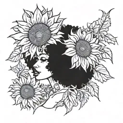 Black Pinup Afro Sunflowers