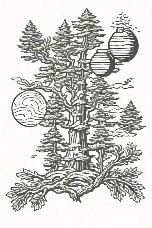 Honey Combed Spaced Pattern Of Pine Trees In Nature With An Abstract Style On My Forearm Or Tricep