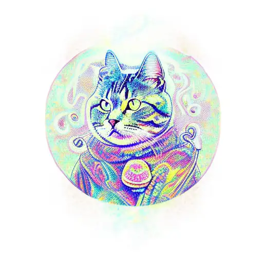 Trippy Cat With Mushrooms And In Nature Portrait