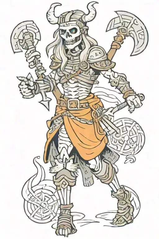 Viking Woman Transforming Into Half Skeleton