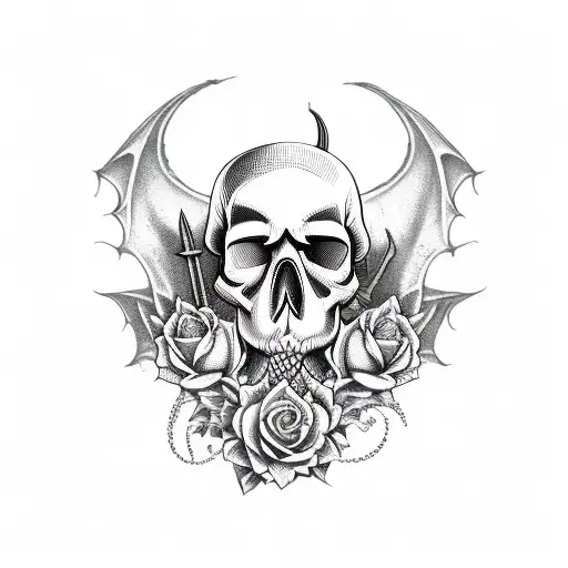 Skull And Roses And Dagger And Dragon