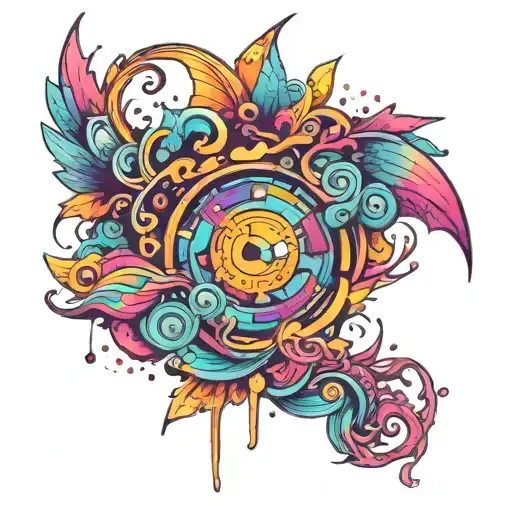 A Psychedelic Tattoo Incorporating Vibrant Colors And Trippy Elements