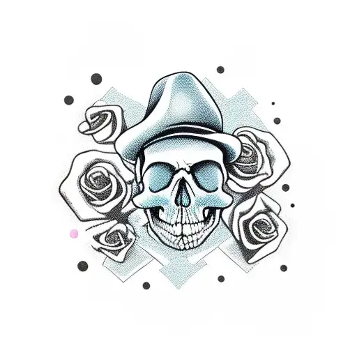 Ganster Skull With Rose And Hat