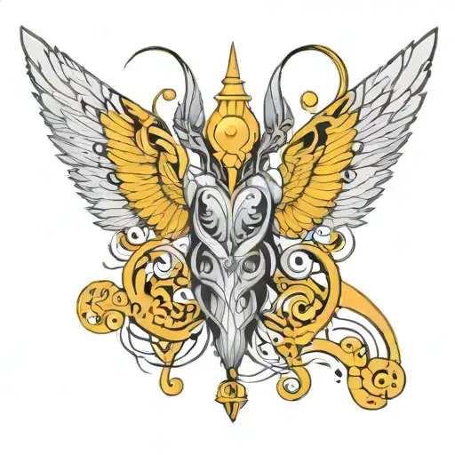 A Six-winged Seraphim With Wings And Horns In An Abstract Style