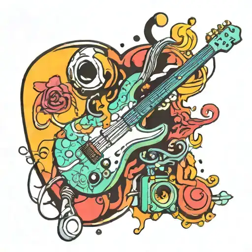 A Psychedelic Music-themed Tattoo Incorporating Vibrant Colors And Trippy Elements