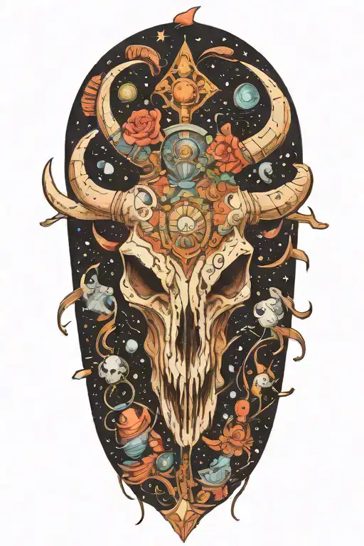 Bull Skull With Aliens And Space