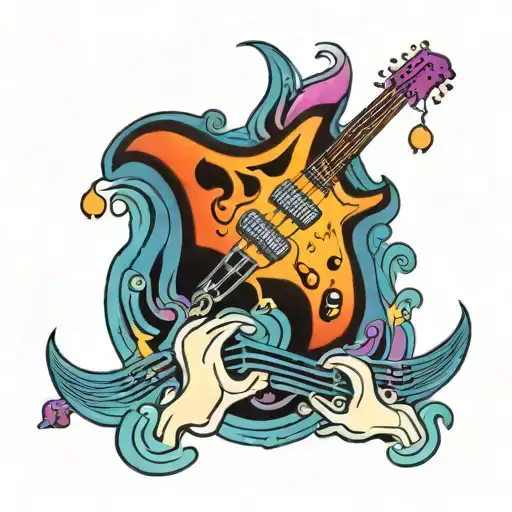 A Psychedelic Music-themed Tattoo Incorporating Vibrant Colors And Trippy Elements