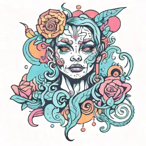 A Psychedelic Tattoo Incorporating Vibrant Colors And Trippy Elements