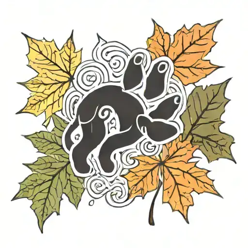 Maple Leaf And Aspen Leaf With Dog Paw Line Work