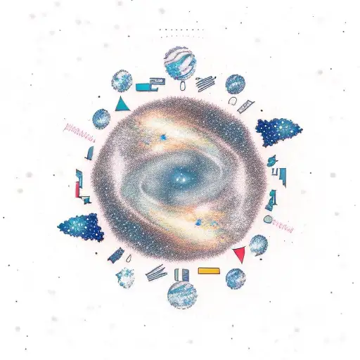 A New-school Tattoo Design Of A Galaxy With Constellations Shaped Like Pine Trees