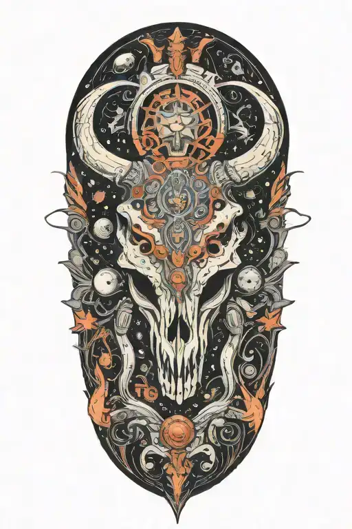 Bull Skull With Aliens And Space