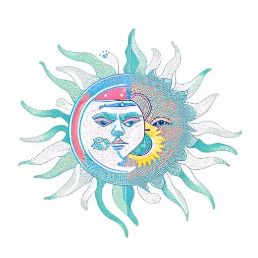 A New-school Design Of A Sun And Moon Intertwined With Lily Flowers