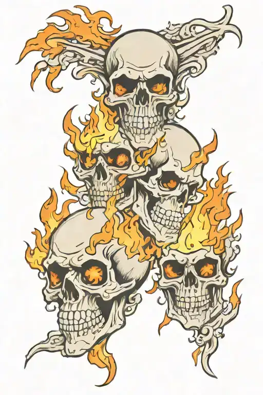 Skulls With A Background Of Just Fire Flames