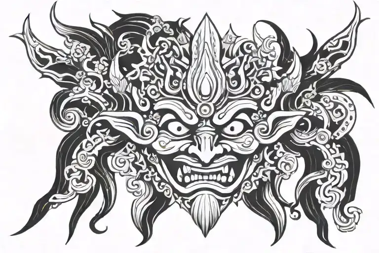 Evil Mask Of Javanese Mythology Tattoo With Less Details