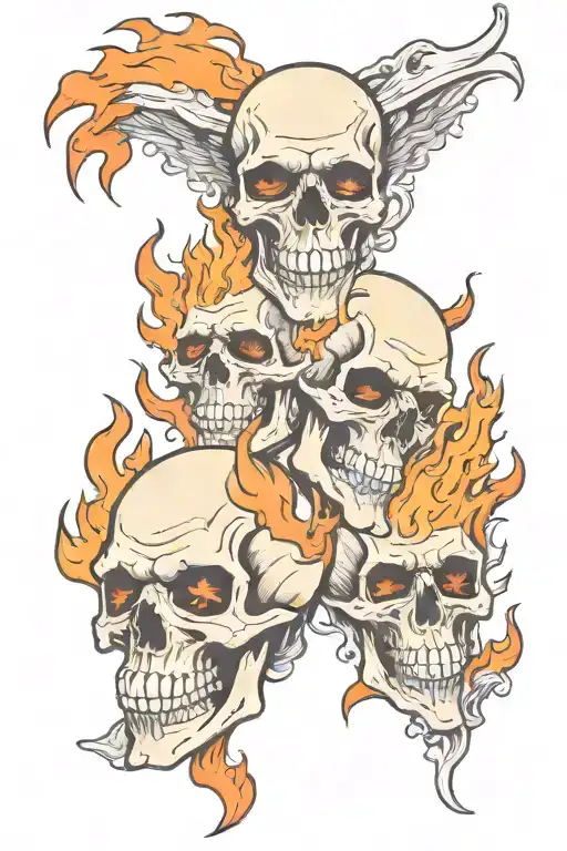 Skulls With A Background Of Just Fire Flames