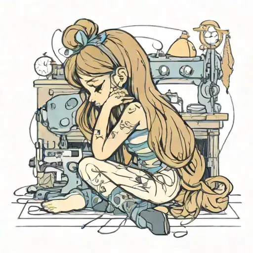 Doll Sitting Alone Stitch Work On Her Body Sewing Herself Back Together Dark