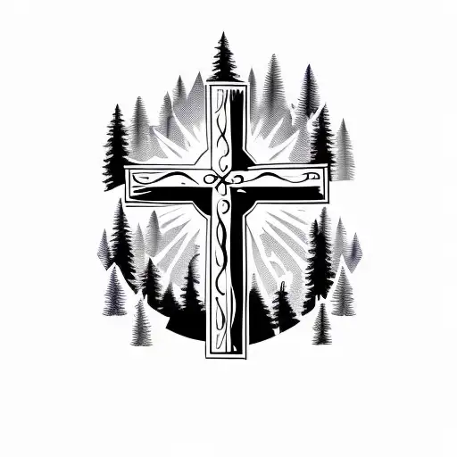 Christian Cross In The Middle Of A Forest
