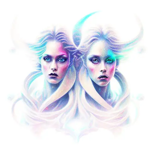 A Dynamic Design Featuring Gemini Twins Surrounded By Ethereal Demons And Angels