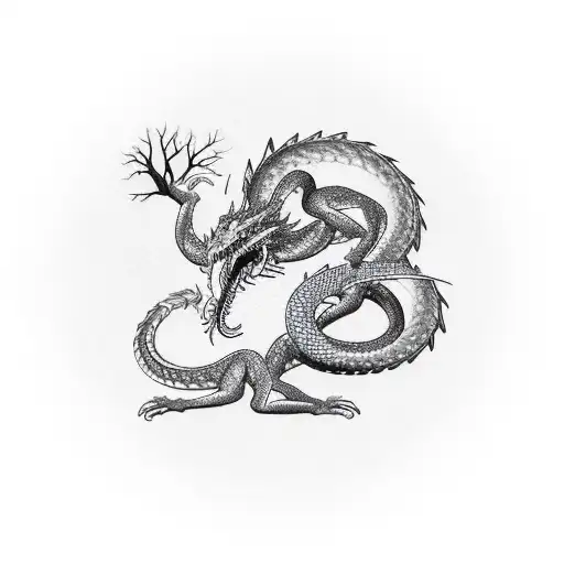 Ouroboros Nordic Dragon Eating Its Own Tail With Tree In The Middle