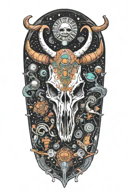 Bull Skull With Aliens And Space