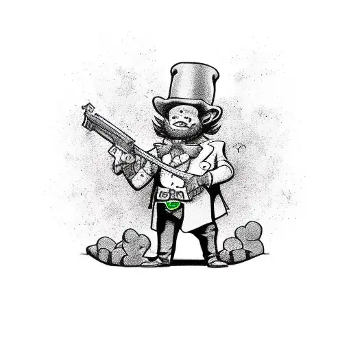 Leprechaun With Gun Protecting His Pot Of Gold With A Rottweilers