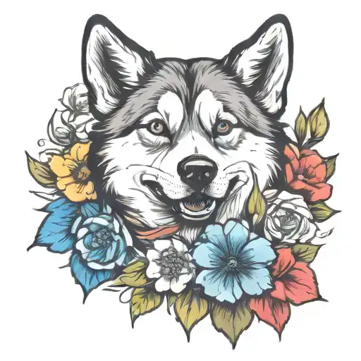 Husky And Flowers Wrapped