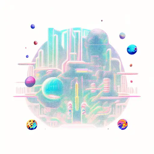 A New-school Design Featuring A Colorful Space-themed Cyberpunk Cityscape