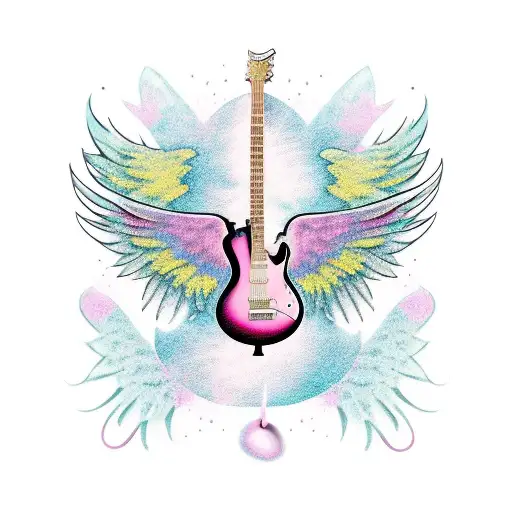 Rock-inspired Fallen Angel Playing A Pink Guitar