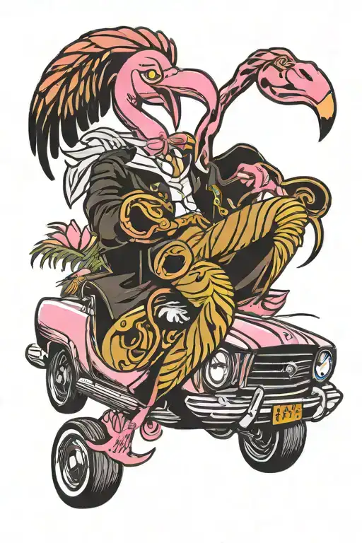 Manly Pink Flamingo Driving A Black Mustang