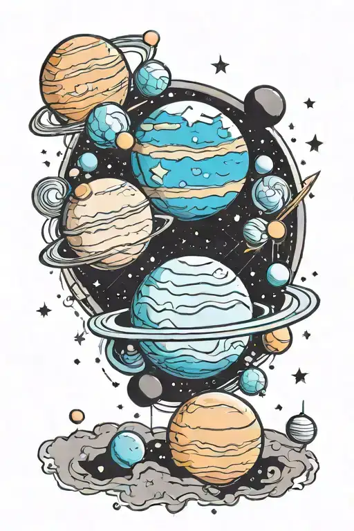 Universe With Planets And Galaxy
