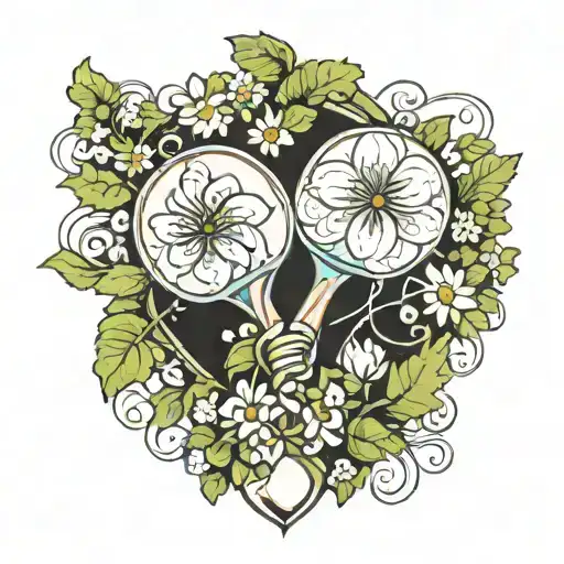 A Table Tennis Racket Intertwined With A Vine Of Flowers