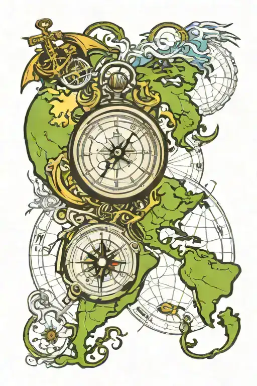 Pocket Watch Compass World Map Anchor