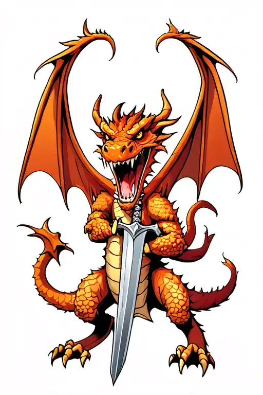Roaring Dragon Holding A Sword
