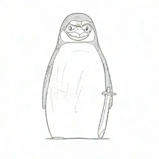 Rico The Penguin From The Madagascar Cartoon With Two Knives In The New School Style