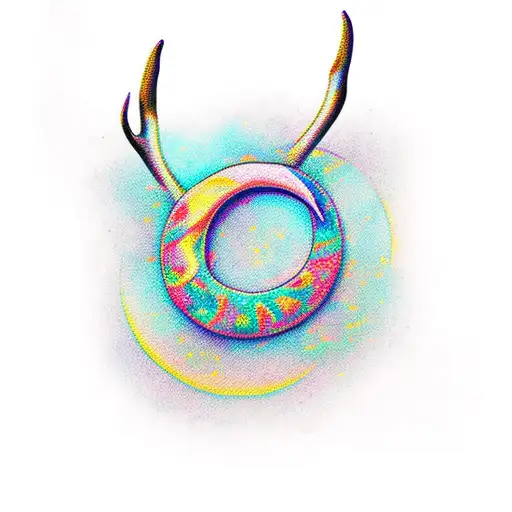 Stag Roses Crescent Moon