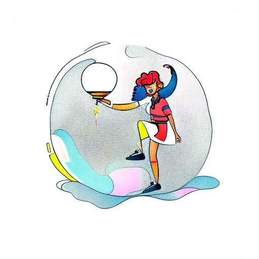 A New-school Tattoo Of A Hairdresser Holding A Globe And Dancing