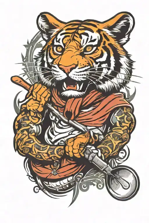 Tiger Wearing Bandana Holding Spoon