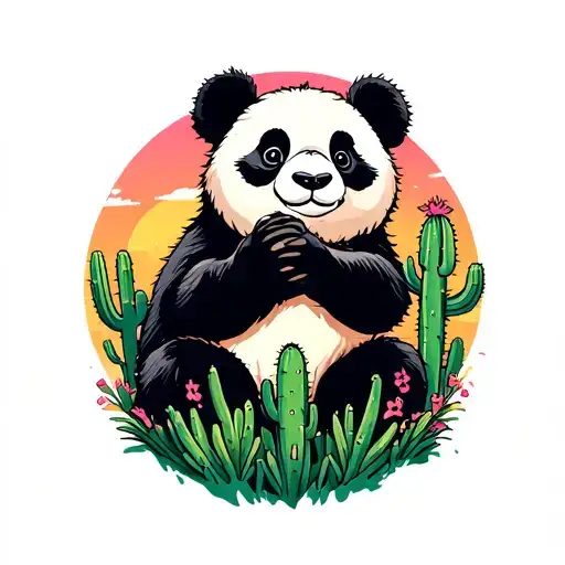 Panda In A Field Of Cactus