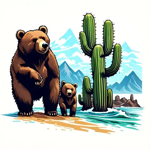 Family Bears Cactus Rocky Mountains Ocean Strength & Honor