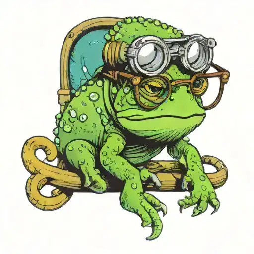 Chameleon With An Tatooed Anchor And Vintage Pilot Glasses